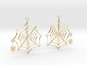 Swinging Spider Web Earrings in 14k Gold Plated Brass