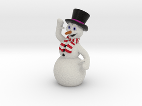 Christmas Snowman Smiling Waving Red-White Scarf in Full Color Sandstone