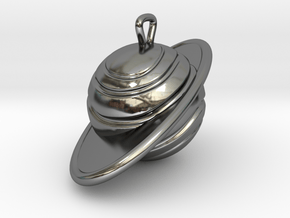 Saturn Pendant in Fine Detail Polished Silver