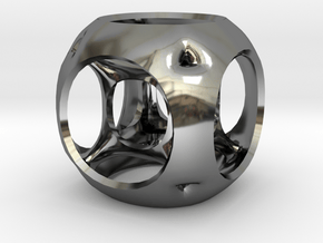 Hypercube-tesseract- pendant in Fine Detail Polished Silver