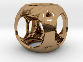 Hypercube-tesseract- pendant in Polished Brass
