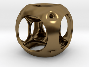 Hypercube-tesseract- pendant in Polished Bronze