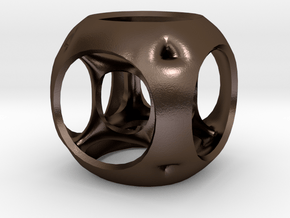 Hypercube-tesseract- pendant in Polished Bronze Steel