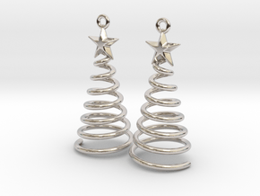 Spiral Christmas Tree w Star Earrings in Rhodium Plated Brass