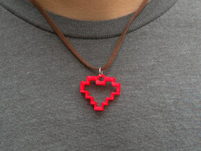 8 Bit Heart Pendant in Red Processed Versatile Plastic