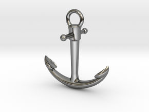 Anchor Pendant in Fine Detail Polished Silver
