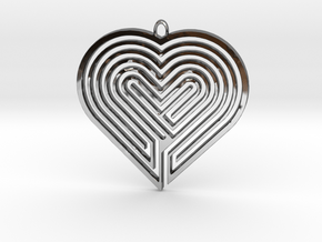 Heart Maze-Shaped Pendant 5 in Fine Detail Polished Silver