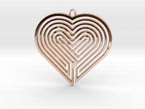 Heart Maze-Shaped Pendant 5 in 14k Rose Gold Plated Brass