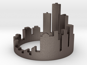 (Size 8) Detroit Skyline Ring in Polished Bronzed Silver Steel