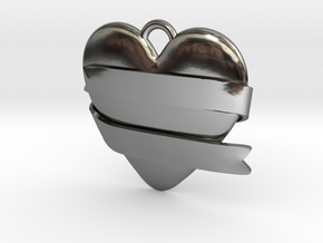 Heart With Ribbon in Fine Detail Polished Silver