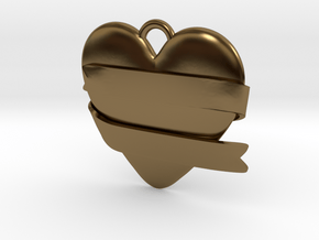 Heart With Ribbon in Polished Bronze