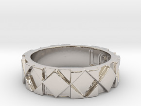 Futuristic Rhombus Ring Size 5 in Rhodium Plated Brass