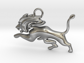 Roaming Lion Pendant in Natural Silver