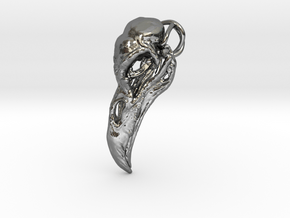 Raven skull Pendant in Fine Detail Polished Silver