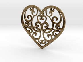 Christmas Heart Ornament in Polished Bronze