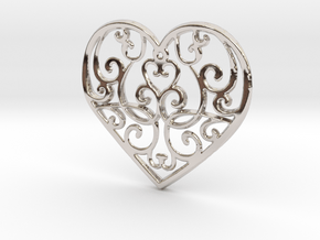 Christmas Heart Ornament in Rhodium Plated Brass
