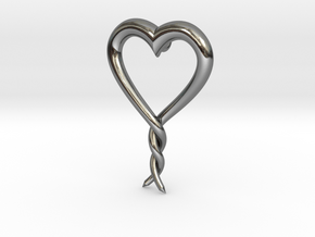 Twisted Heart 2 in Fine Detail Polished Silver