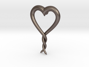Twisted Heart 2 in Polished Bronzed Silver Steel