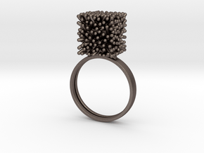 Constantina Architectural Coral Ring in Polished Bronzed Silver Steel