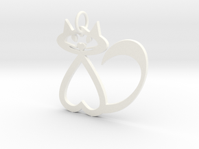 Heart Cat Keychain in White Processed Versatile Plastic