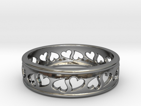 Size 6 Hearts Ring B in Fine Detail Polished Silver