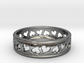 Size 7 Hearts Ring B in Fine Detail Polished Silver