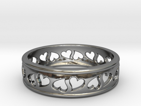 Size 8 Hearts Ring B in Fine Detail Polished Silver