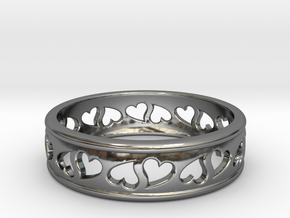 Size 10 Hearts Ring B in Fine Detail Polished Silver