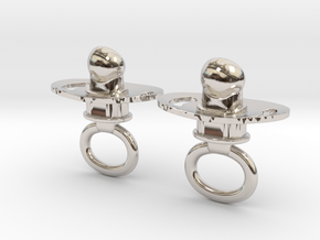 Pacifier Earrings in Rhodium Plated Brass