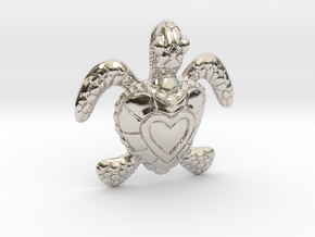 Baby Turtle Heart Pendant in Rhodium Plated Brass
