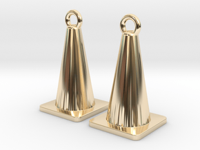 Traffic Cone Earrings in 14k Gold Plated Brass