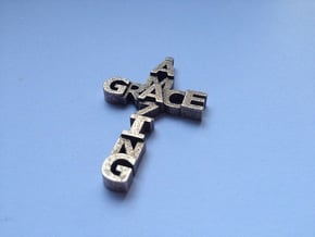 Amazing Grace Cross Pendant in Polished Bronzed Silver Steel