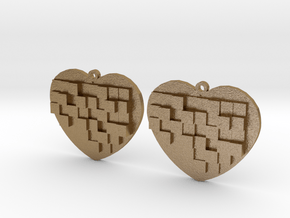 Mosaic Heart Earrings Large in Polished Gold Steel
