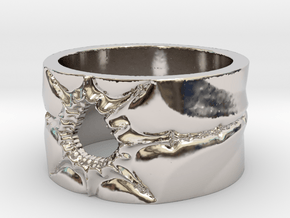 Mandelbrot Ring 2 Ring Size 8.25 in Rhodium Plated Brass