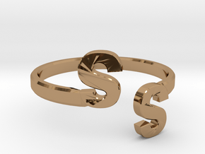 Initial Ring Band Adjustable Size in Polished Brass