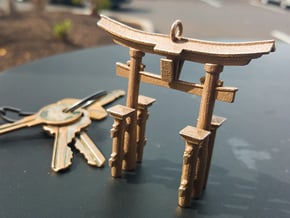 Torii Gate Pendant / Keychain in Polished Bronzed Silver Steel
