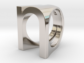 n ring in helvetica size 6 US in Rhodium Plated Brass