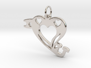 I Heart (Love)You Pendant in Rhodium Plated Brass