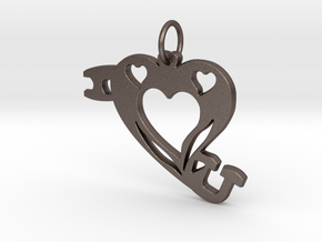 I Heart (Love)You Pendant in Polished Bronzed Silver Steel