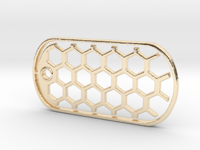 Honeycomb Dog Tag in 14K Yellow Gold