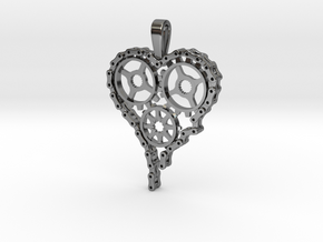 Steam Punk Gear Heart in Fine Detail Polished Silver