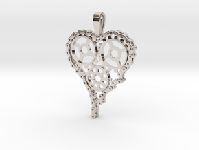 Steam Punk Gear Heart in Rhodium Plated Brass