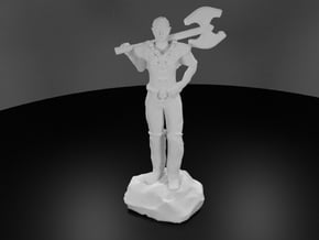 Half Elf Barbarian Woman with Great Axe in White Processed Versatile Plastic