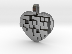 Mosaic Heart Pendant Small in Polished Silver