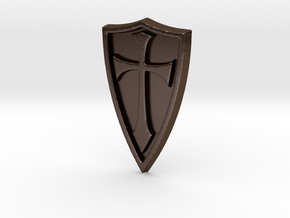Cross Shield Pendant in Polished Bronze Steel