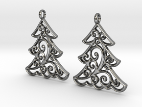 Christmas Tree Earrings in Polished Silver