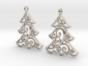Christmas Tree Earrings in Rhodium Plated Brass