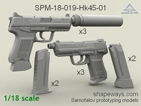 1/18 SPM-18-019-Hk45-01 Heckler & Koch 45C in Clear Ultra Fine Detail Plastic