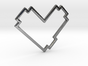 Pixel Heart Pendent - Diva Style - 1 INCH in Fine Detail Polished Silver