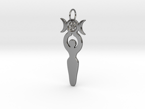 Triple Moon Goddess Pentacle Pendant in Fine Detail Polished Silver